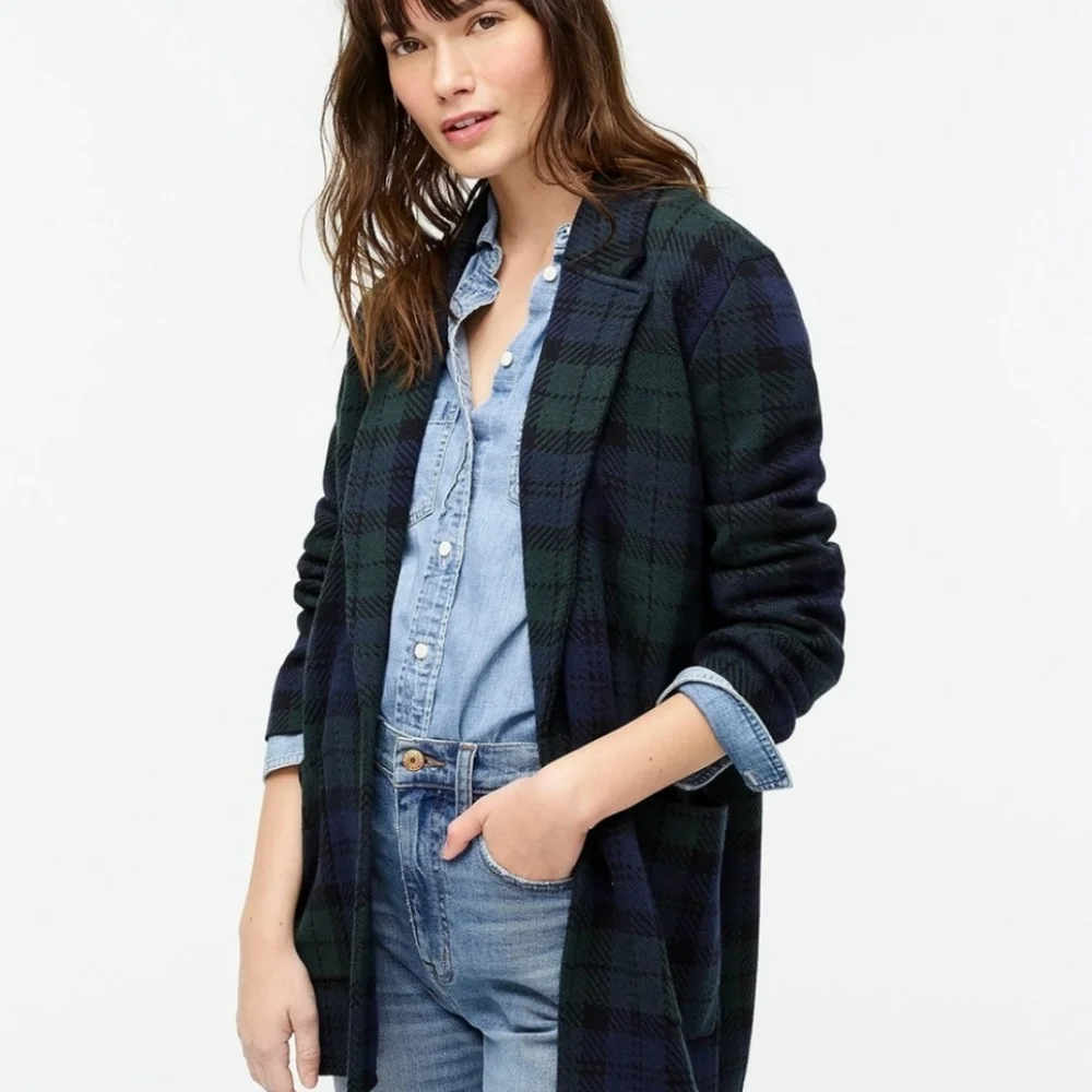 J. Crew Black Watch Plaid Sophie Open Front Sweater Blazer XS